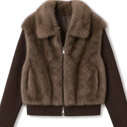 Women Patchwork Detachable Sleeve Parkas Jacket Female 2-In-1 Convertible Vest Lapel Zipper Short Winter Warm Outerwear Clothing