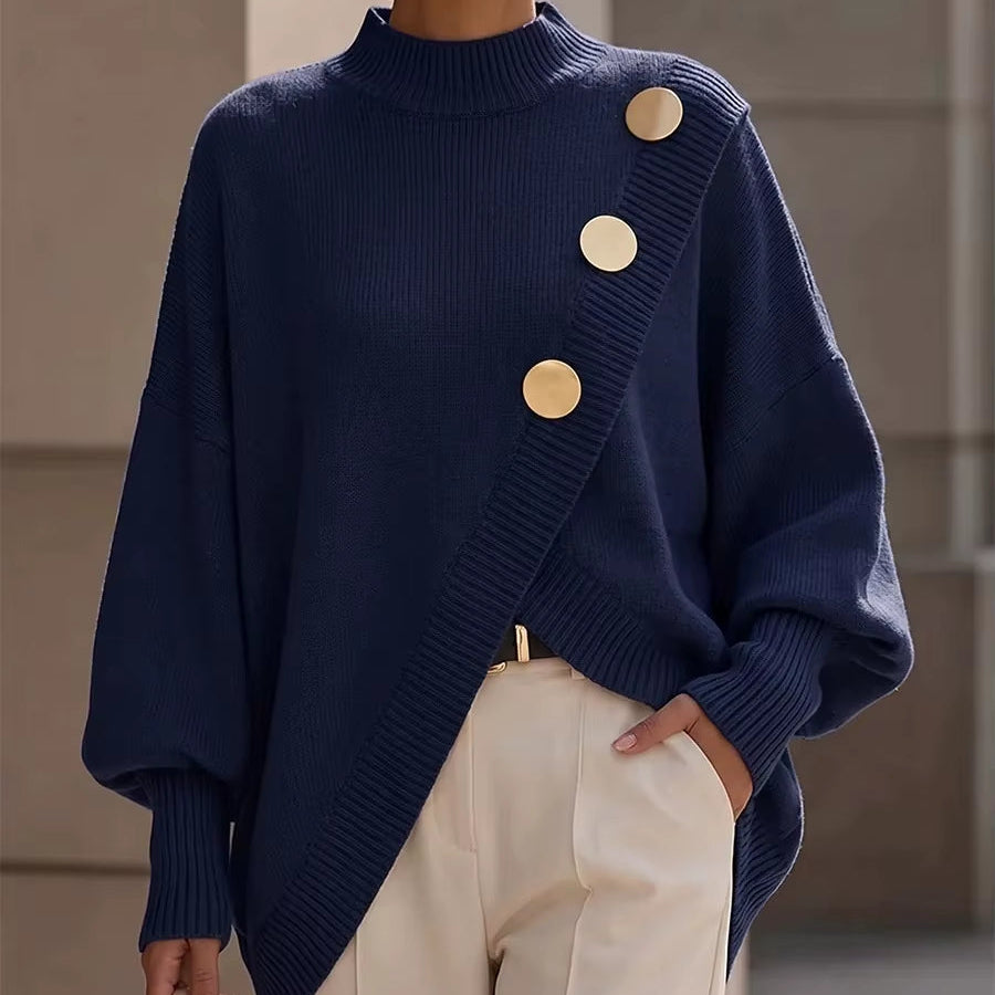2026 Fashion Knit Sweater Asymmetrical Button Loose Pullover 2026 Autumn Winter New Casual Streetwear Women'S Top Jumper