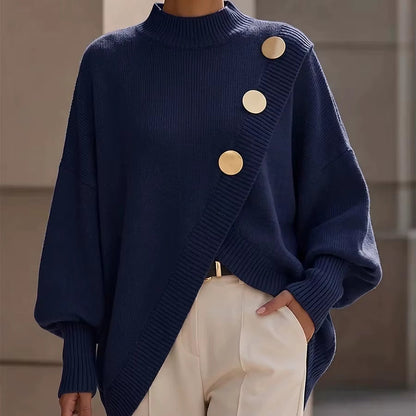 2026 Fashion Knit Sweater Asymmetrical Button Loose Pullover 2026 Autumn Winter New Casual Streetwear Women'S Top Jumper