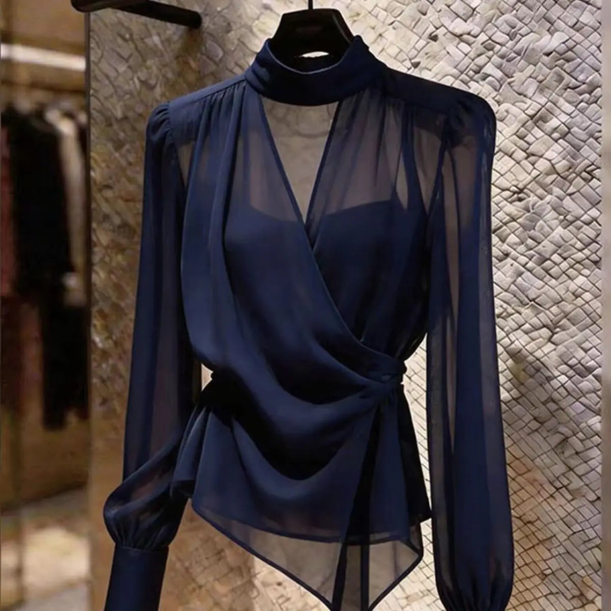 2026 Camisas De Mujer Summer Blouses for Women'S Chic Slim Waist Gauze Sexy Tops V-Neck Long Sleeve See through Blouse Shirts