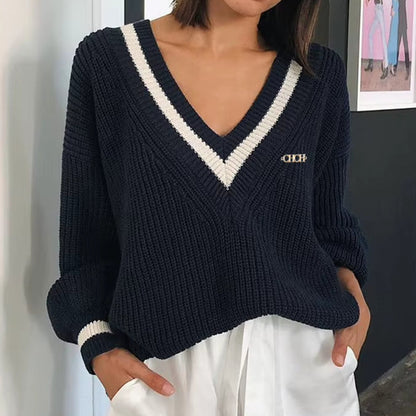 New Women'S Sweater Autumn Winter Knit Korean Streetwear Loose Pullover Sweatshirts Chic Tops Long Sleeve V-Neck Knitted Sweater