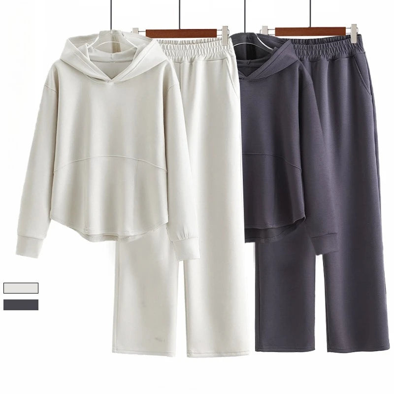 Lady'S Loungewear Hooded Velvet Thermal Long Sleeve Pajamas Sets Oversized Athleisure Sweatsuit Casual Homewear 2Pcs Fall Winter