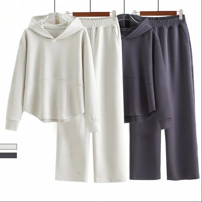 Lady'S Loungewear Hooded Velvet Thermal Long Sleeve Pajamas Sets Oversized Athleisure Sweatsuit Casual Homewear 2Pcs Fall Winter