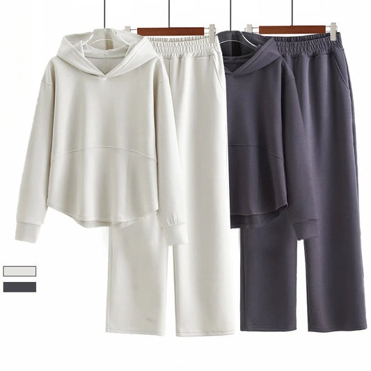Lady'S Loungewear Hooded Velvet Thermal Long Sleeve Pajamas Sets Oversized Athleisure Sweatsuit Casual Homewear 2Pcs Fall Winter