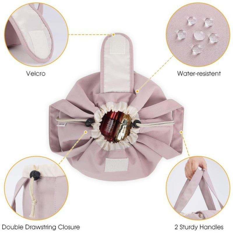 Barrel Drawstring Makeup Bag Large Capacity Women'S Cosmetic Bag Toiletries Organizer Pouch Lady Travel Storage Case
