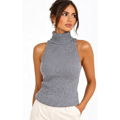 Grey backless ribbed top studio front
