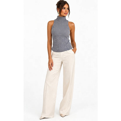 Grey backless ribbed top studio full view