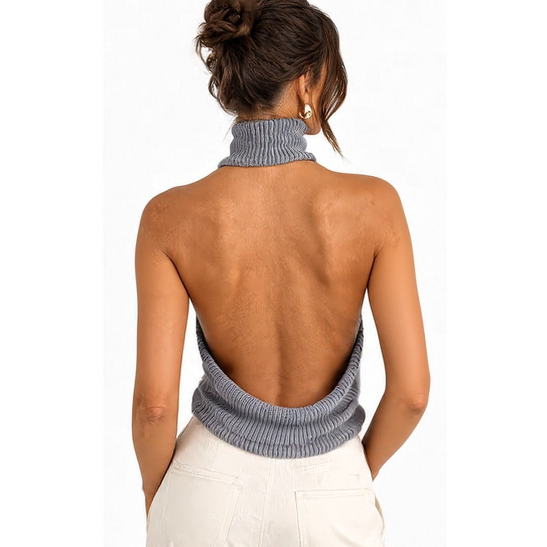 Grey backless ribbed top back view