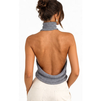 Grey backless ribbed top back view