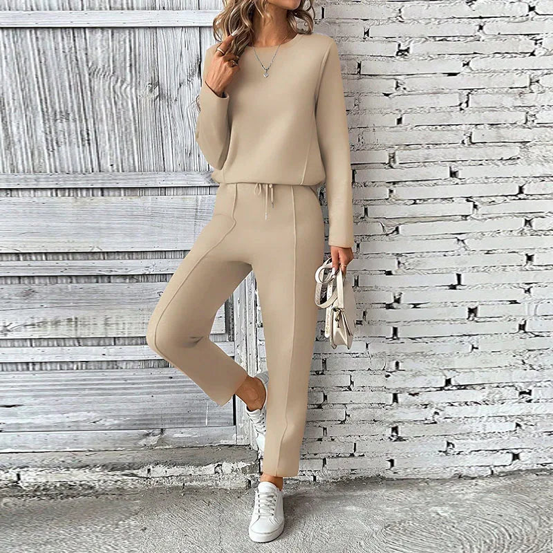 Autumn Tracksuit Suit Women Casual O Neck Long Sleeved Pullover Top Long Pants 2Piece Set Lady Drawstring Sports Outfit Set
