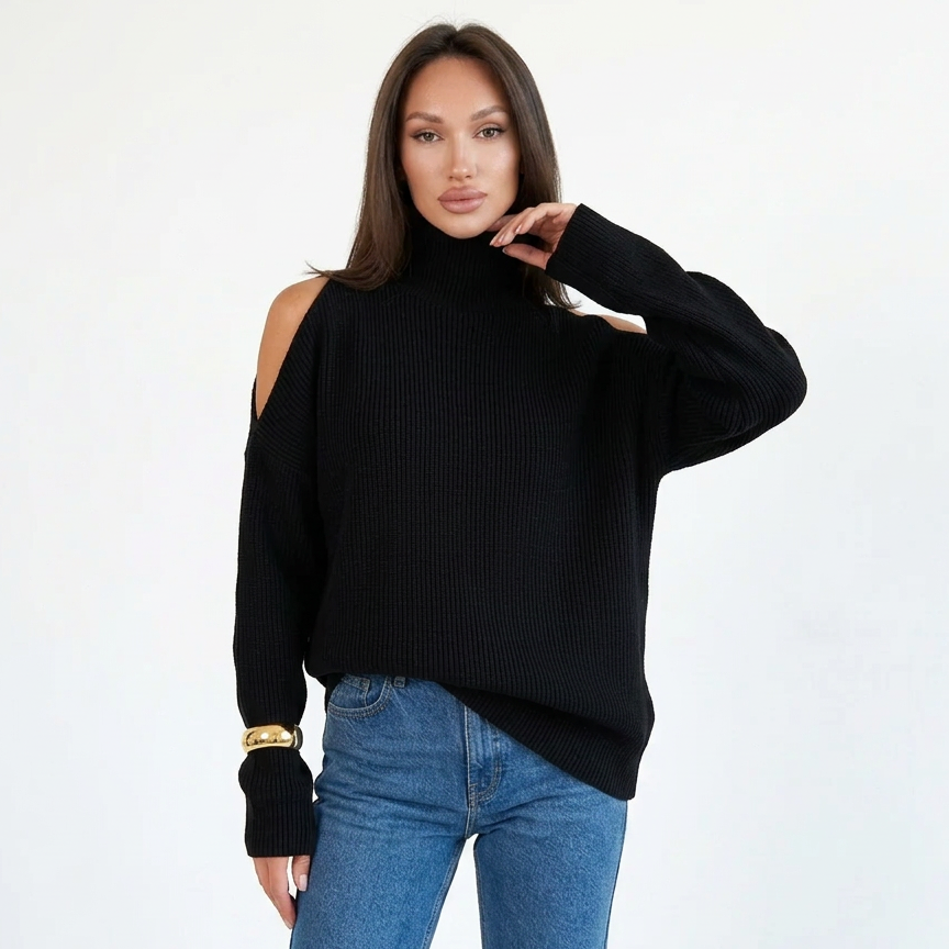 Cold-Shoulder Ribbed Knit Jumper
