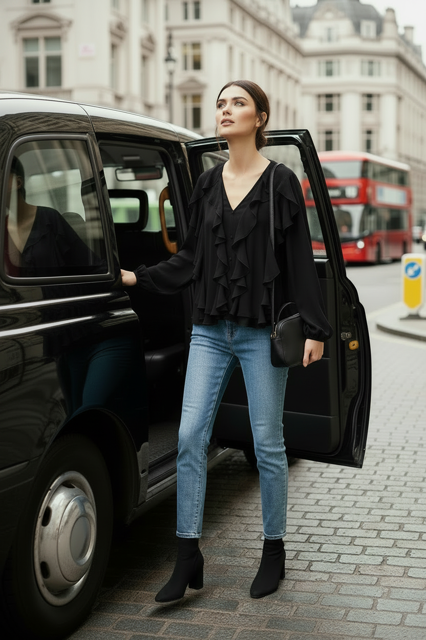 Black Ruffled Blouse London Taxi