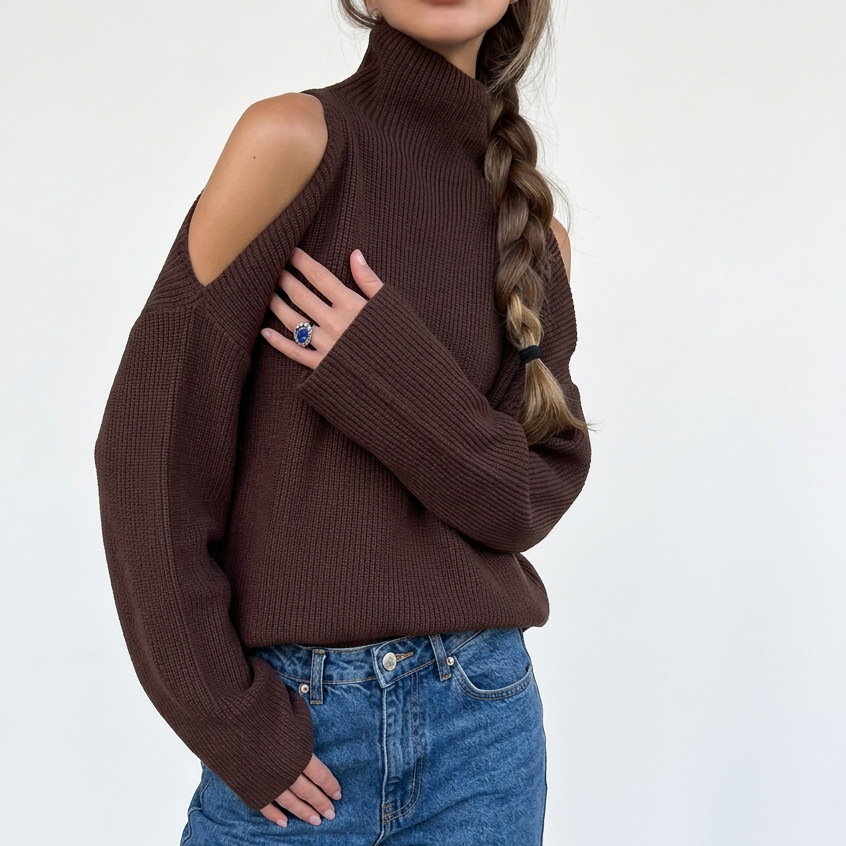 Cold-Shoulder Ribbed Knit Jumper