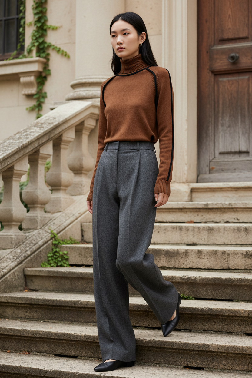 Brown Turtleneck Knit Jumper Lifestyle