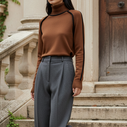 Brown Turtleneck Knit Jumper Lifestyle