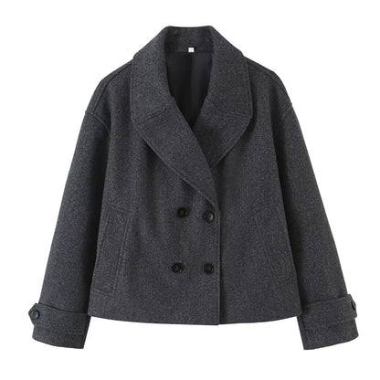 Women Fashion Solid Double Breasted Trench Jackets Vintage Lapel Neck Long Sleeves Female Chic Lady Outfits