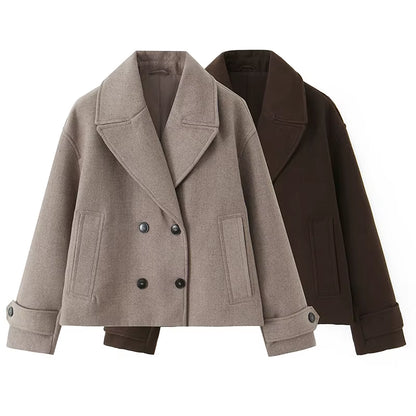 Women Fashion Solid Double Breasted Trench Jackets Vintage Lapel Neck Long Sleeves Female Chic Lady Outfits
