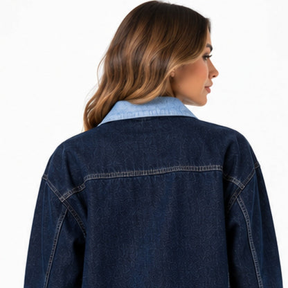 Back view of contrast denim jacket