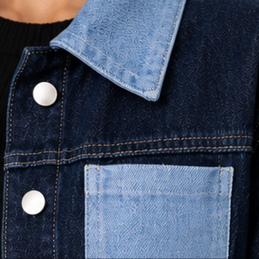 Denim collar and chest pocket detail