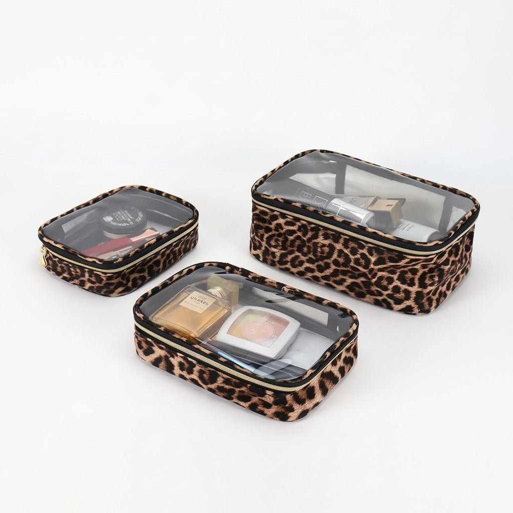 Leopard Print Clear Makeup Bag – Waterproof PVC Organiser | S, M & L
