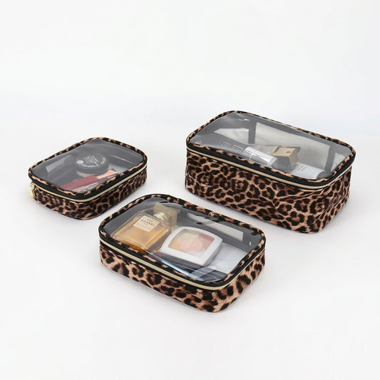 Leopard Print Clear Makeup Bag – Waterproof PVC Organiser | S, M & L