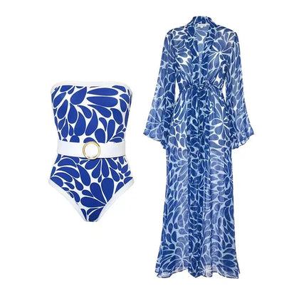 Printed One Piece Swimsuit for Women, European and American Style, Sexy Swimwear with Optional Cover-Up