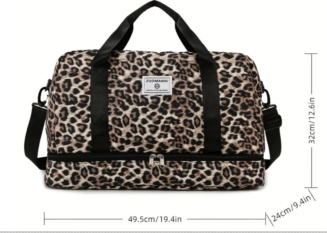 Leopard Printing Travel Bag Large Capacity Sports Gym Bag with Independent Shoe Compartment Weekend Overnight Duffel Bag