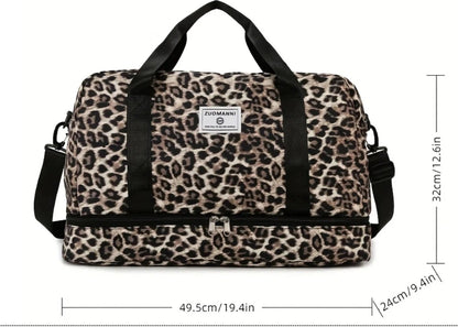 Leopard Printing Travel Bag Large Capacity Sports Gym Bag with Independent Shoe Compartment Weekend Overnight Duffel Bag