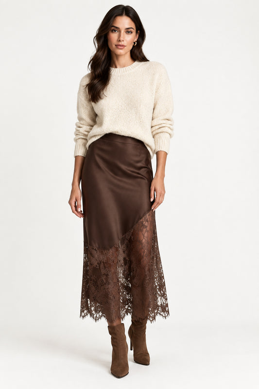 2025 High Waist Lace Skirts Fashion Women Slim Hollow Out Autumn Patchwork Boho Maxi Skirt Casual Office Lady Commute Clothes