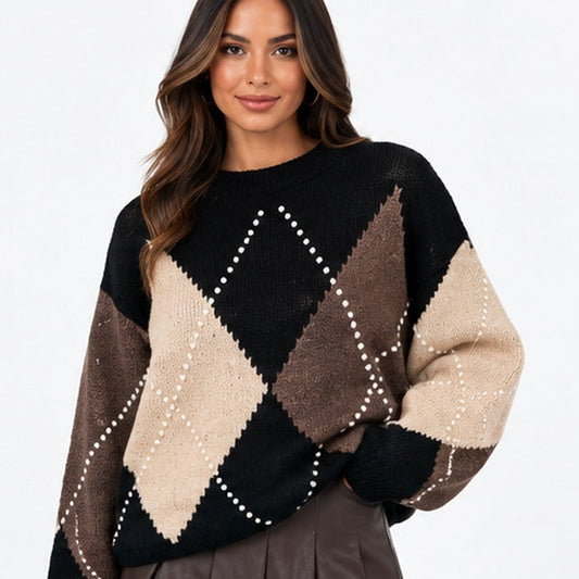 Diamond knit jumper 02 close front