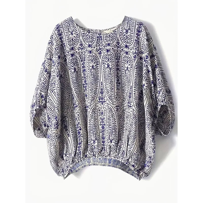 Plus Size 1XL-5XL Elegant Blouses Women Vintage Bow Bandage Print Shirts Office Lady Tops