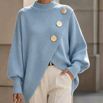 2026 Fashion Knit Sweater Asymmetrical Button Loose Pullover 2026 Autumn Winter New Casual Streetwear Women'S Top Jumper