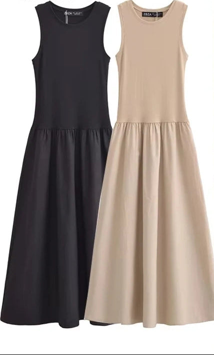 Womens Dresses Sleeveless Black Long Dress Bodycon Solid Knitted Dresses 2025 Woman Summer One Pieces Casual Midi Dresses