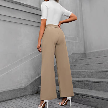 Women'S High-Waisted Wide-Leg Pants for Spring and Fall; Solid-Color Pants in a Commuter Style, Black,White,Blue,Red,Brown,Gray.