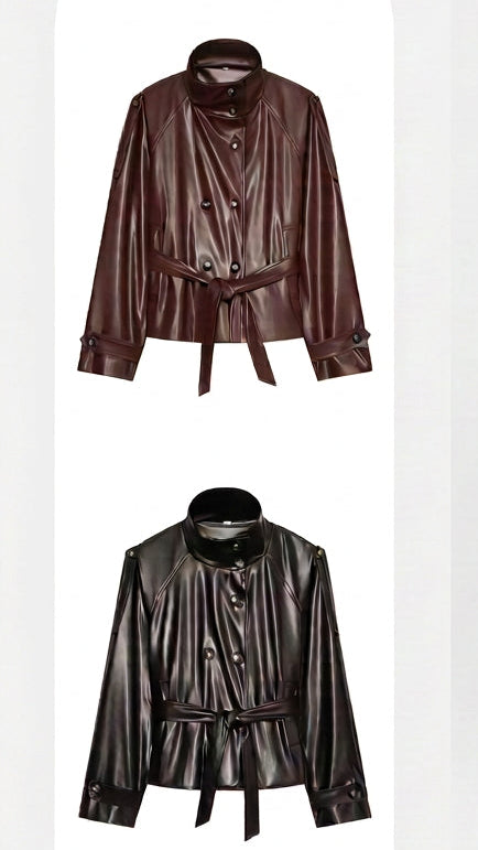 Belted Double-Breasted Short Coat