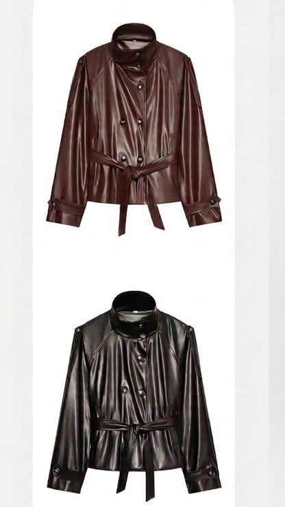 Belted Double-Breasted Short Coat