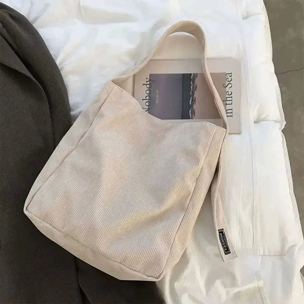 Shoulder Shopper Bag Large Corduroy Travel Essentials Handbags Cotton Cloth Canvas Tote Women'S Bag Fashion Reusable Pouch