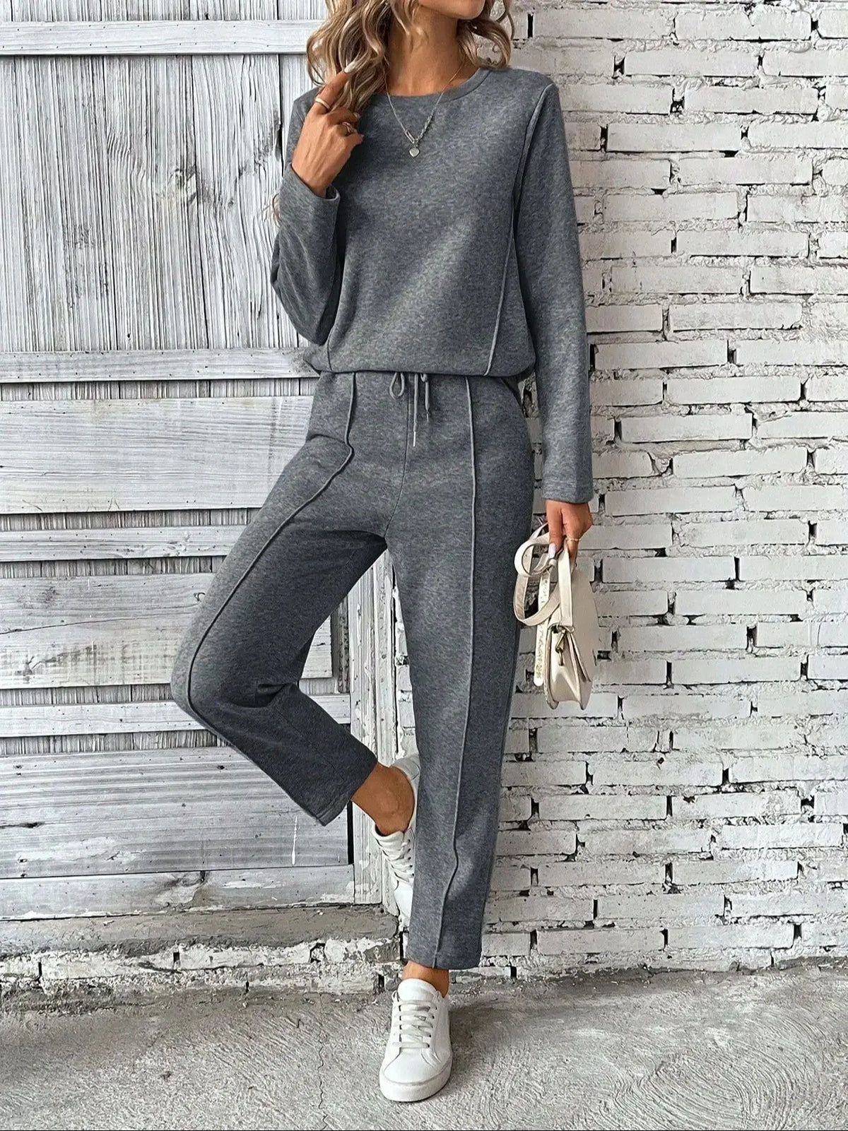 Autumn Tracksuit Suit Women Casual O Neck Long Sleeved Pullover Top Long Pants 2Piece Set Lady Drawstring Sports Outfit Set