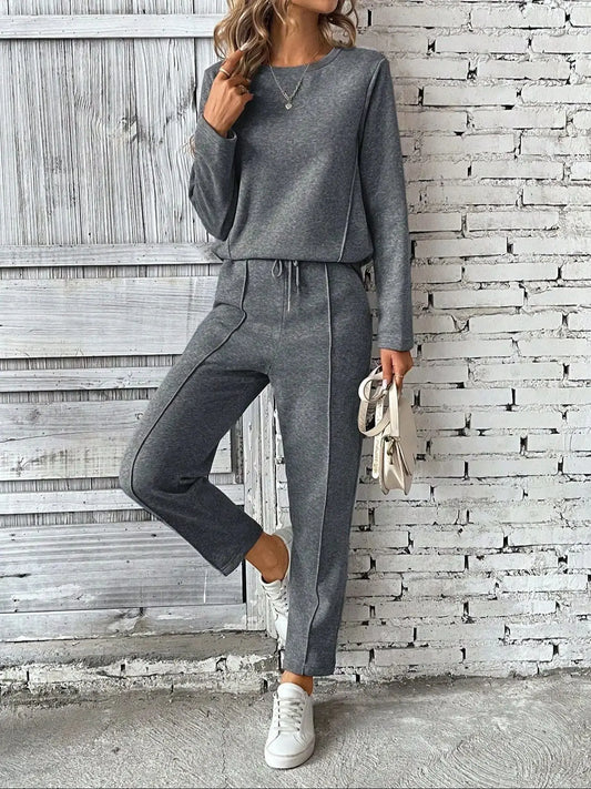 Autumn Tracksuit Suit Women Casual O Neck Long Sleeved Pullover Top Long Pants 2Piece Set Lady Drawstring Sports Outfit Set