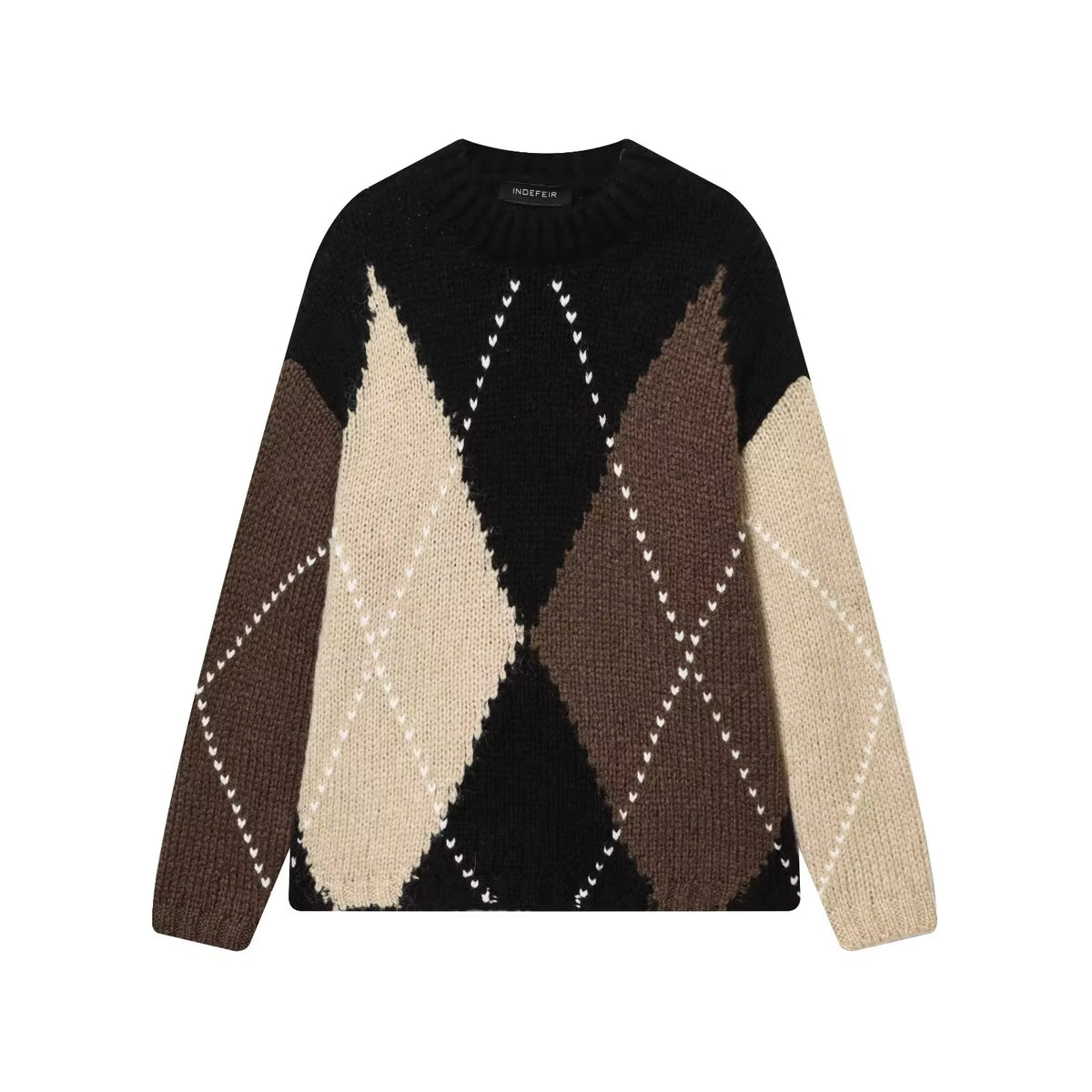 Diamond Pattern Knitted Sweater for Women Fashion Autumn Winter New Long Sleeves Tops Chic Female Knit Sweaters Mujer