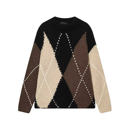Diamond Pattern Knitted Sweater for Women Fashion Autumn Winter New Long Sleeves Tops Chic Female Knit Sweaters Mujer