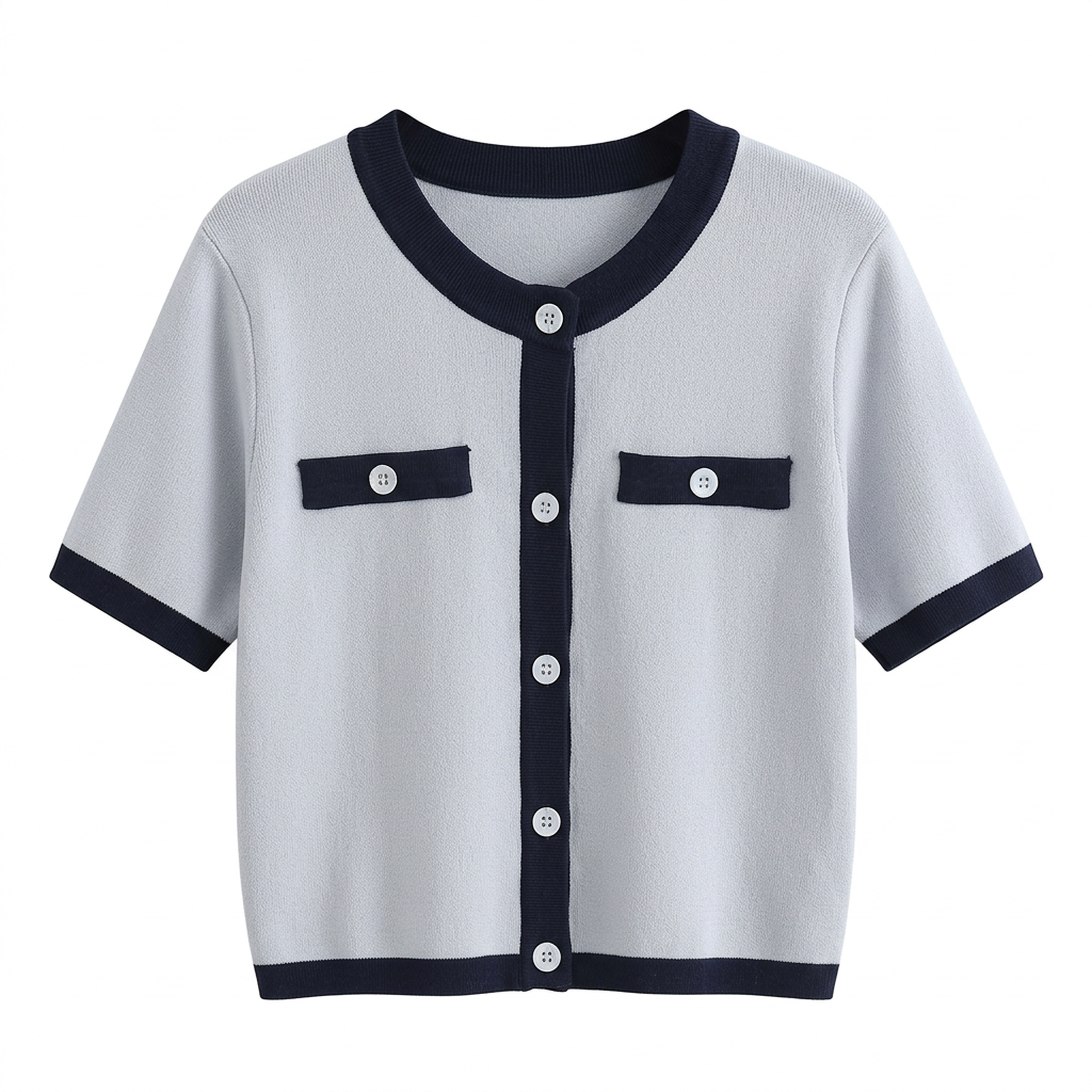 Grey cardigan, hanger removal