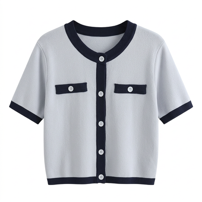 Grey cardigan, hanger removal