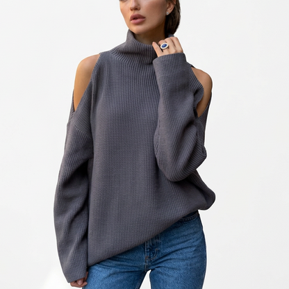 Cold-Shoulder Ribbed Knit Jumper