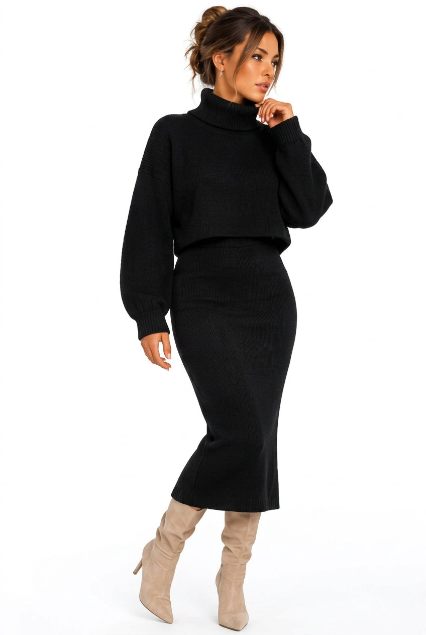Black roll neck knit co-ord full length