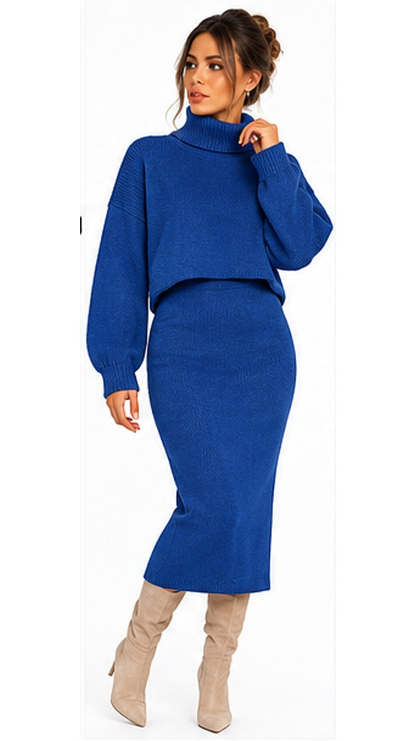 Blue roll neck knit co-ord full length