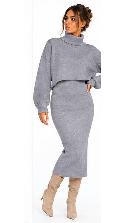 Grey roll neck knit co-ord full length