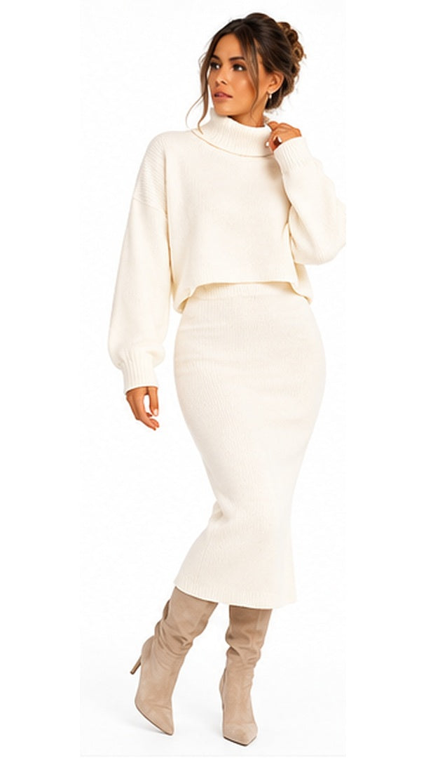 Ivory roll neck knit co-ord full length