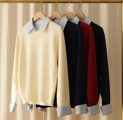 Sweaters on Rail with Curtain Backdrop